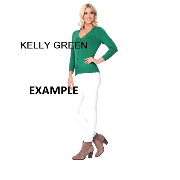 Women's 3/4 Sleeve V-Neck Button Down Knit Cardigan Sweater Peacock color - Picture 2 of 3